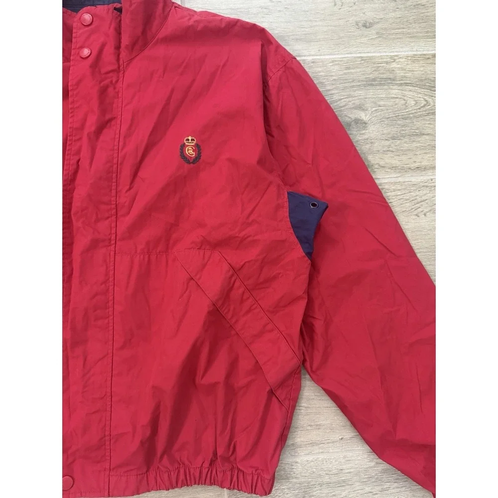 Vintage 90s Chaps Ralph Lauren Red Embroidered Crest‎ Windbreaker Jacket Size L